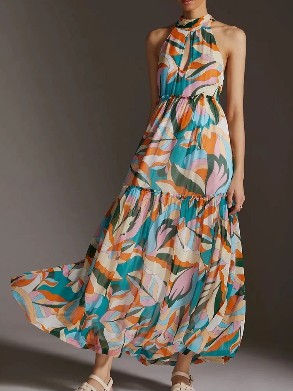 Anthropologie Maeve Keyhole Halter Maxi Dress